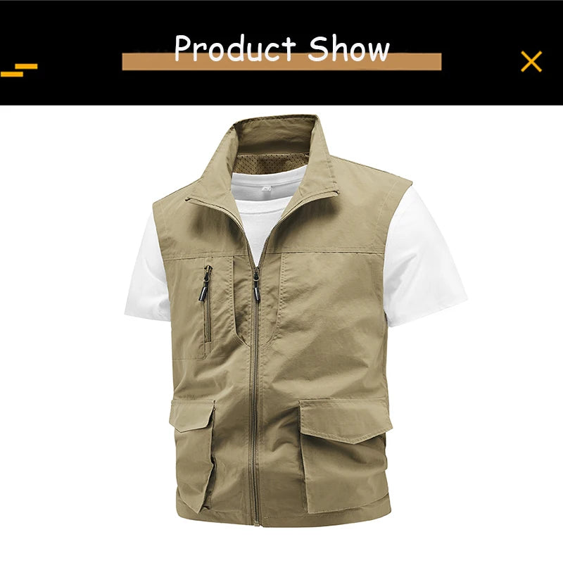 Tops 2025 New Summer Men Outdoor Camping Fishing Webbed Vest Men Sleeveless Many Pocket Tool Gear Loose Thin Vest Male Waistcoat