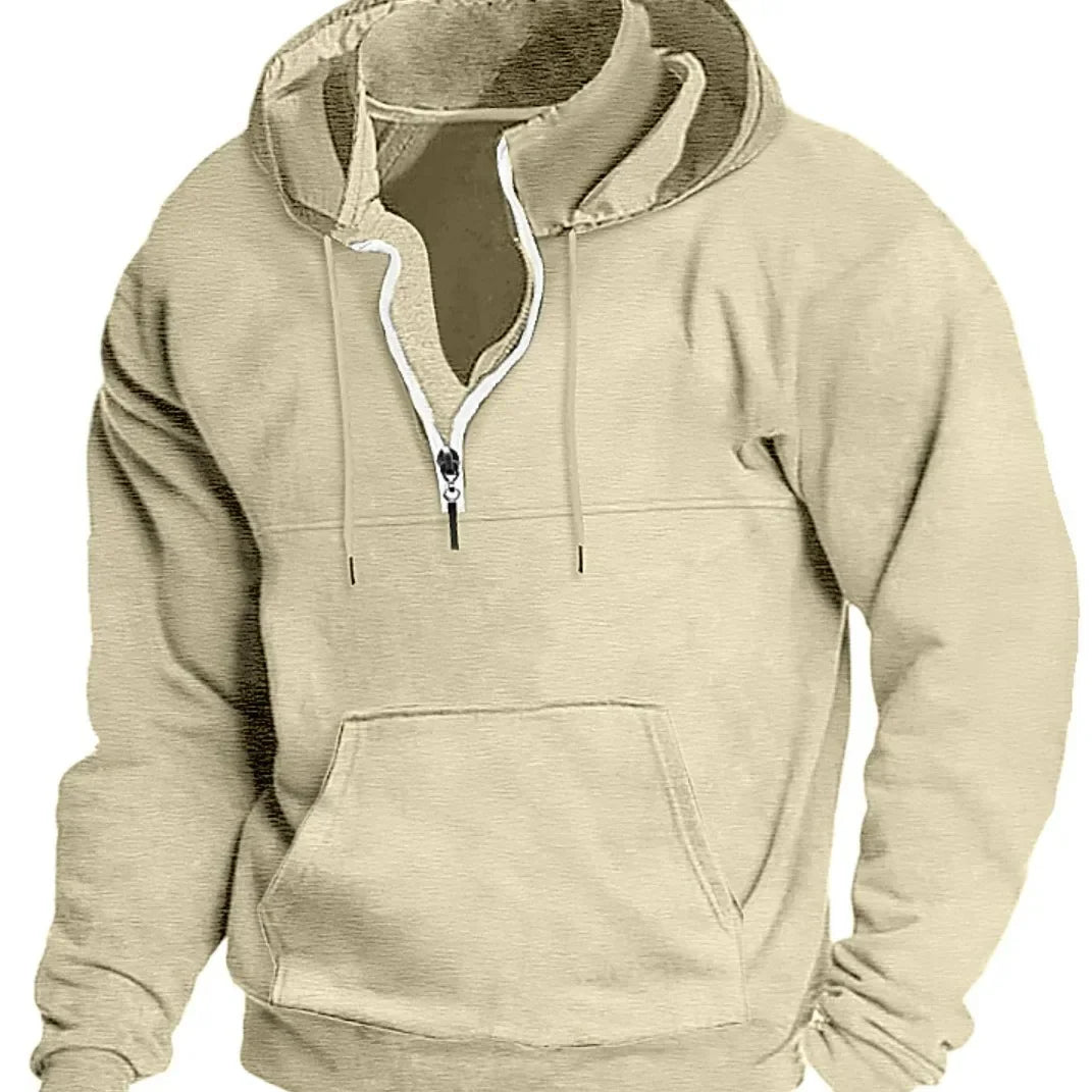 2026 Fashion Autumn/Winter New Hoodie Men's Casual Loose Stand Collar Solid Color Sports Hoodie Men's Half Zipper Street Wear