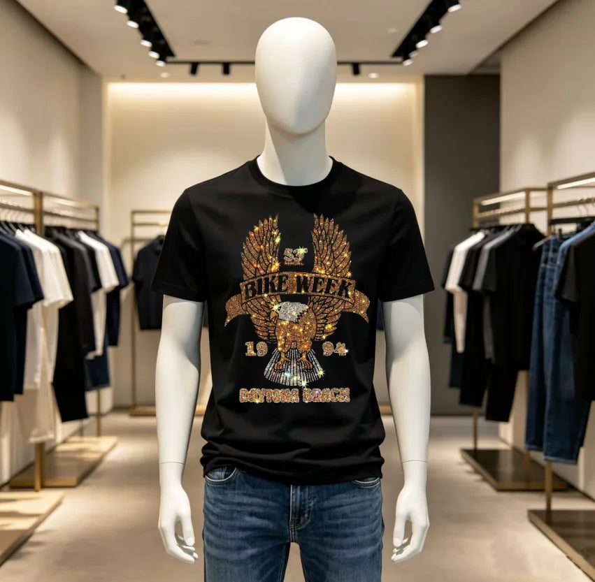 High Quality Designer Streetwear Rhinestone T-Shirt For Men New Designer Top Brand Men Tshirts