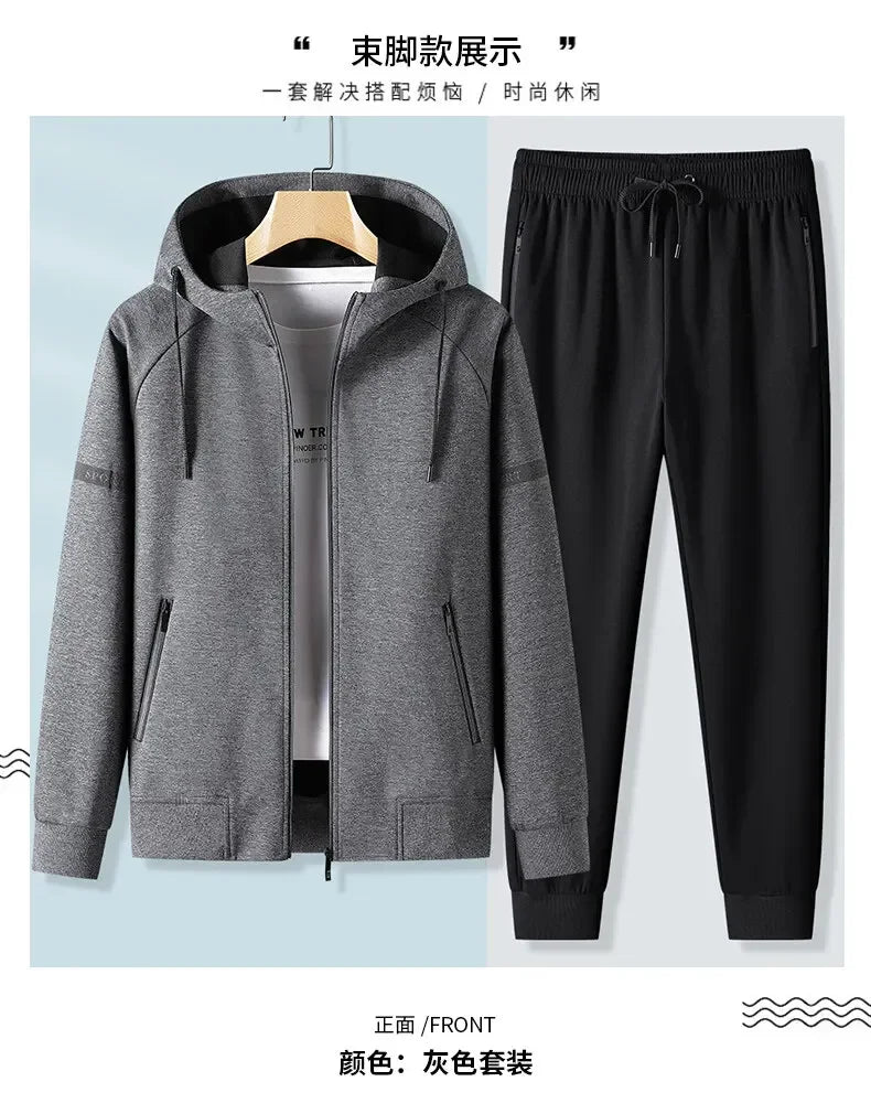 Men Running Sports Tracksuits Sets Hoodies Zipper Outwear Sportwear+Sweatpants Sets Male Workout Sports Outfit Autumn Spring