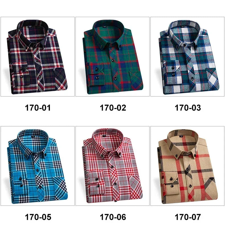 2024 Men  Regular Fit Soft Daily Casual Shirts Clothing Plus size Autumn Winter Fashion New Cotton Flannel Plaid Shirts