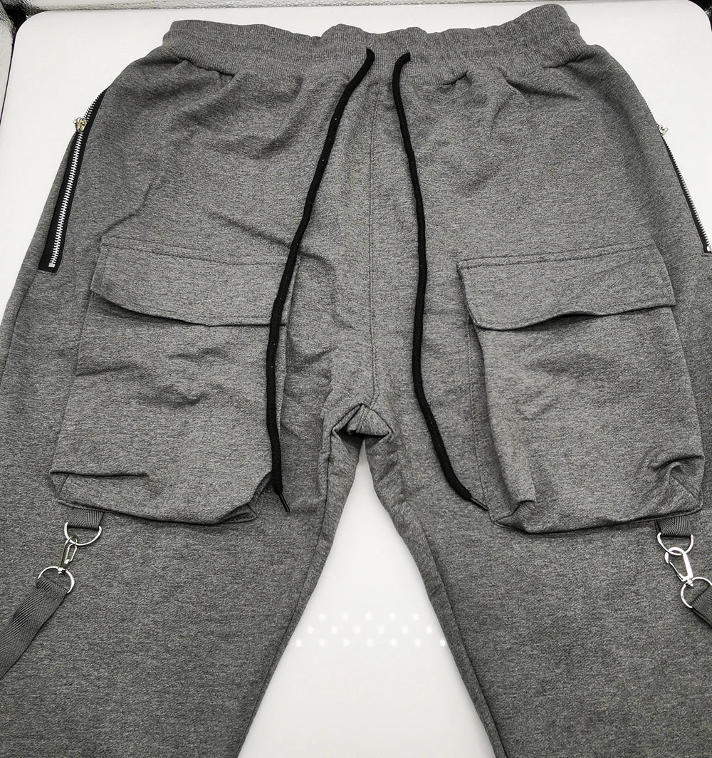Mens Cotton Sweatpants Hip Hop Joggers Streetwear Casual Slim Sport Trousers Training Workout Fitness Big Pockets Cargo Pants