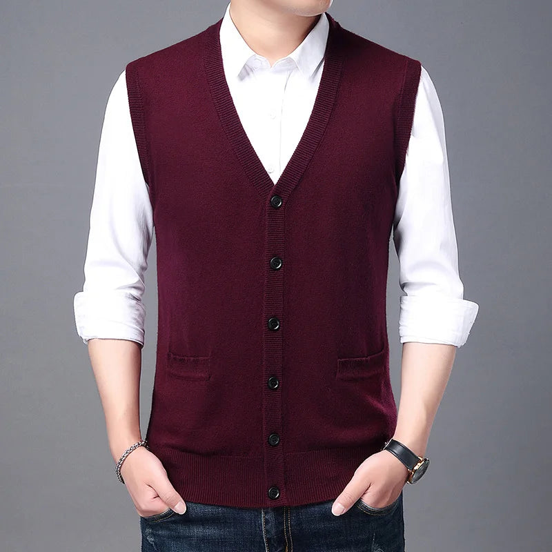 2026 High Quality New Autum Winter Fashion Brand V Neck Knit Korean Vest Christmas Sweater Men Woolen Casual Mens Clothes