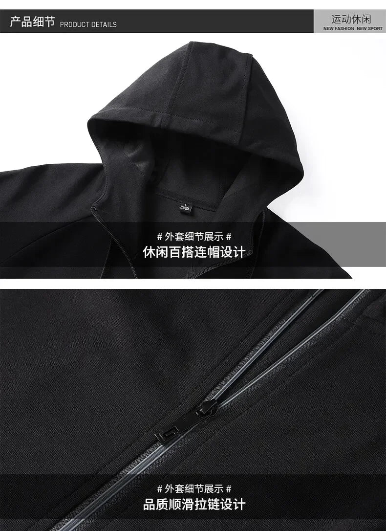 Men Running Sports Tracksuits Sets Hoodies Zipper Outwear Sportwear+Sweatpants Sets Male Workout Sports Outfit Autumn Spring