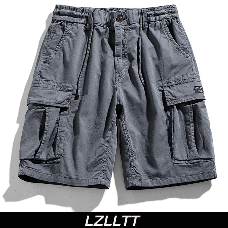 Summer Men Cargo Multi Pocket Shorts Men Casual Solid Elastic Waist Beach Short Spring Men Jogger Pants Shorts Male Dropshipping