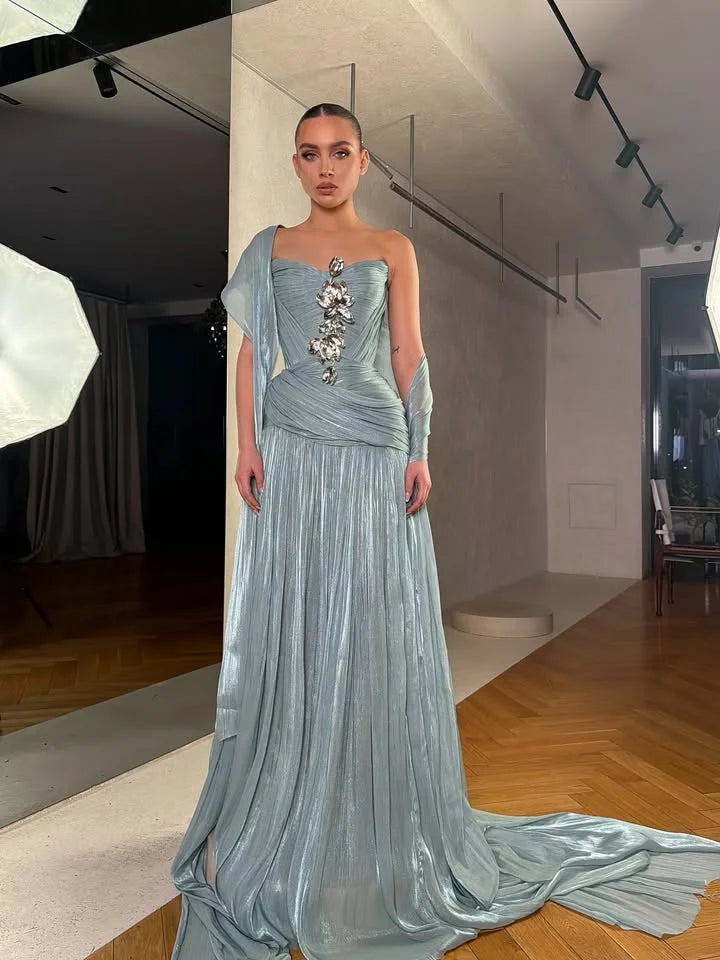 Dubai Woman Evening Dresses For Events Luxurious Satin A-Line Stylish Special Occasion Prom Gowns Customized Vestido Réveillon