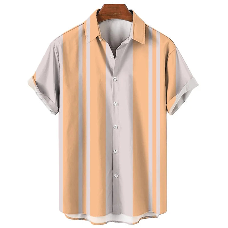 Mens Hawaiian 3d Stripe Print Shirt Harajuku Summer Fashion Short Sleeves Casual Beach Vacation Button Loose Aloha Shirts
