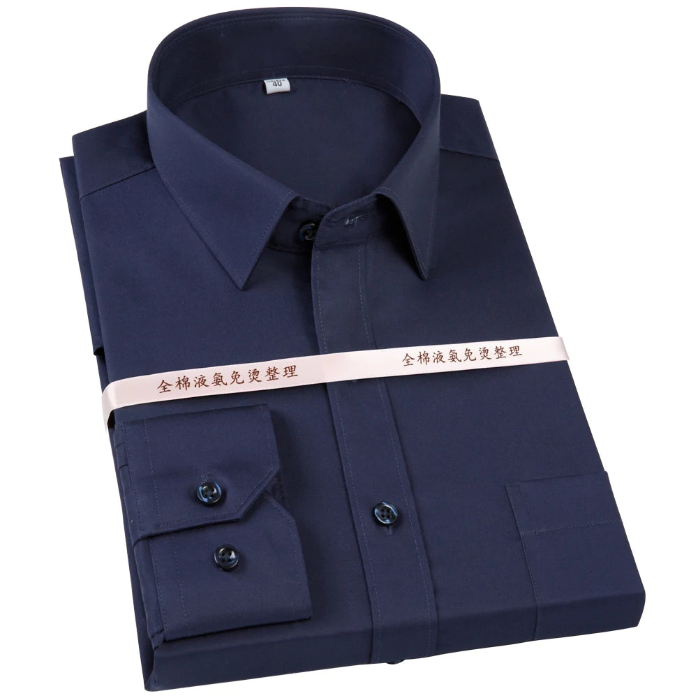 Men's Non Iron Standard-fit Solid Basic Dress Shirt Formal Business Premium 100% Cotton Male Long Sleeve Work Office Shirts