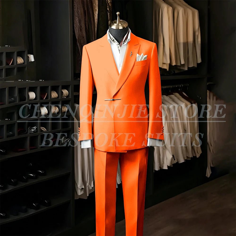 Bespoke White Men's Suits Male Clothing Fashion Wedding Regular Fit 2 Piece Jacket Pants Blazer High Quality Clothing Costume