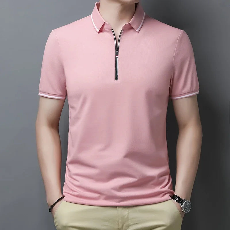 New Men's Casual and Fashionable Solid Color Short Sleeved Polo Shirt