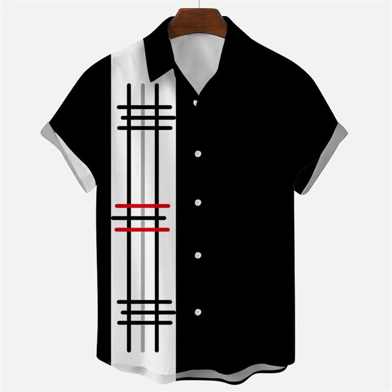 Mens Hawaiian 3d Stripe Print Shirt Harajuku Summer Fashion Short Sleeves Casual Beach Vacation Button Loose Aloha Shirts