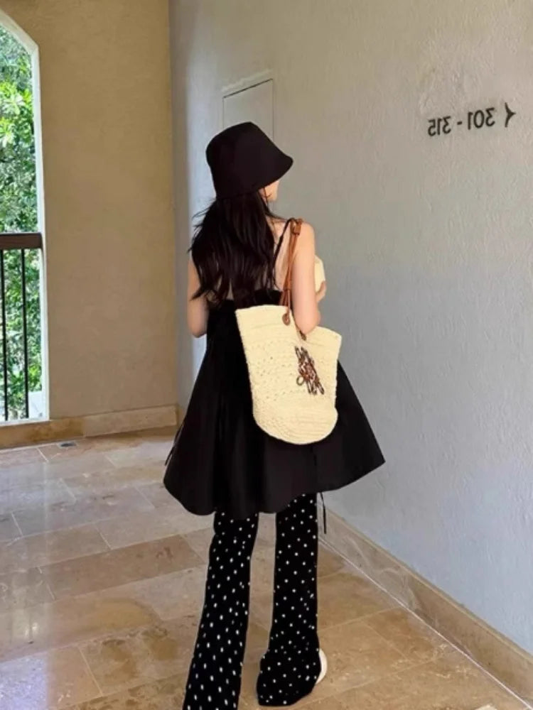 2026 Spring Autumn Maternity Polka Dot Flared Pants Petite Wide Leg Trousers Loose Straight Bell Bottom Pants Outdoor Pregnant