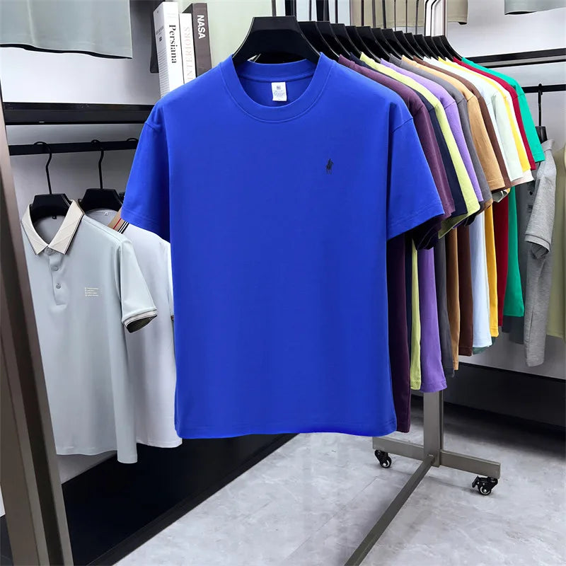100% pure cotton short sleeve round neck men's T-shirt hot selling luxury brand summer exquisite pony embroidery breathable top