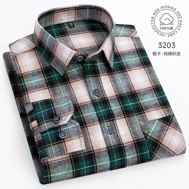 Cotton Plaid Casual Long Sleeve Shirts For Man M-11XL Plus Size Winter Warm Flannel Chic Clothes Business Smart Dress Shirts Top
