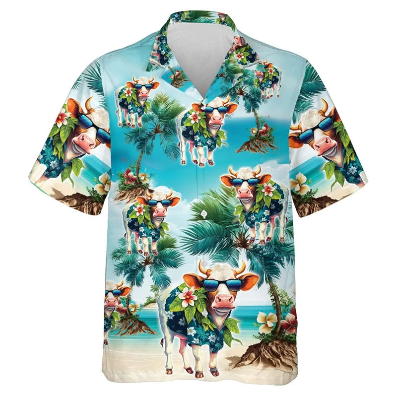 Funny Cool Cow Shirts Men's Clothing Lapel Button Shirt Hawaiian 3D Printed Casual Fashion Personality Pattern Trendy Blouse