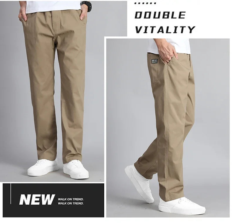 Big Size Mens Casual Pants Relaxed Fit Cotton Trousers Elastic Waist Drawstring Sweatpants Mens Jogger Pants Summer Spring