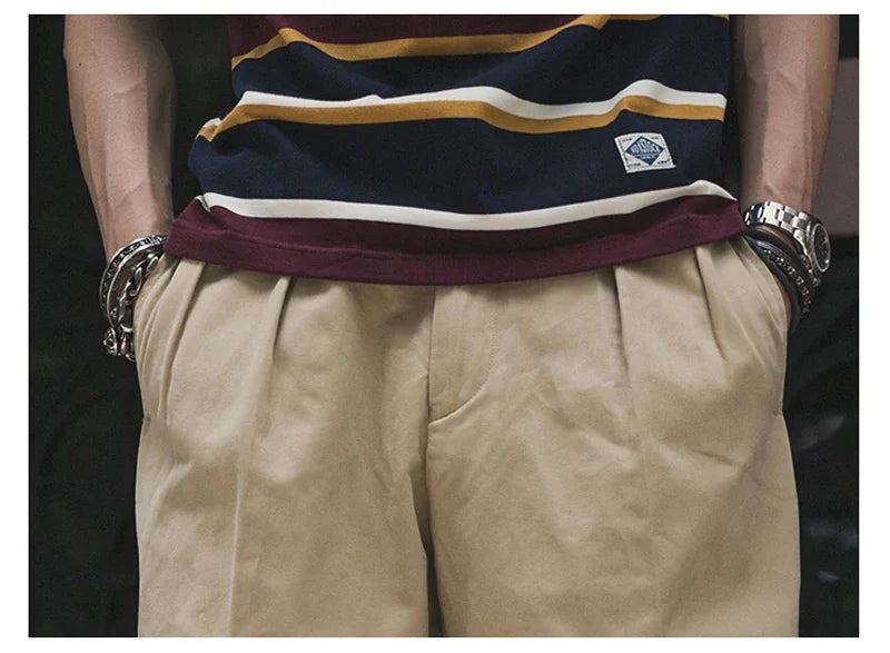Non Stock Pleated Slacks Summer Spring Relaxed Straight Casual Pants Men Khakis