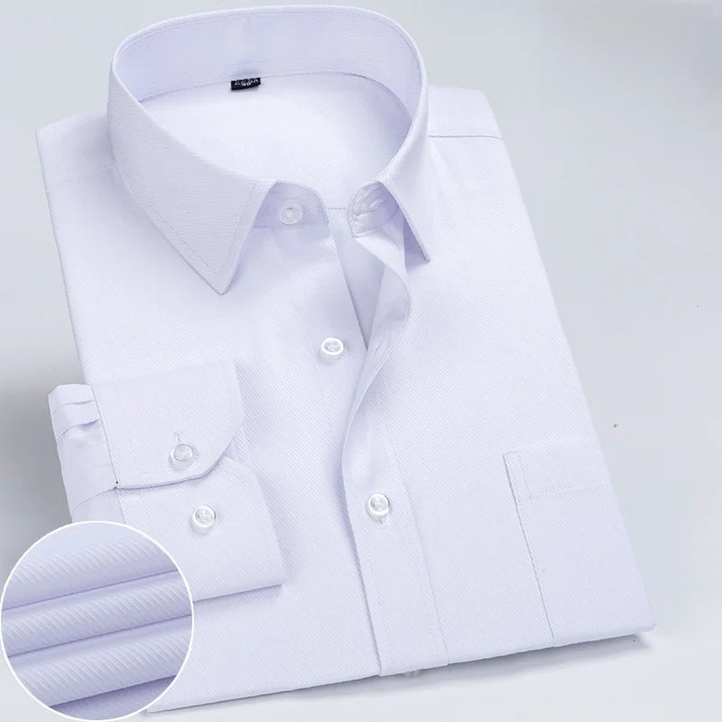 Business Dress Shirt Men's Long-sleeve Autumn Spring Fashion Solid Casual Formal White Work Office Simple Basic Man Clothe S-7XL