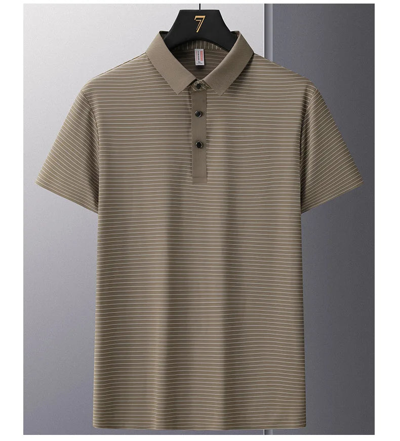 Men's Polo Shirt Summer New Lapel Men's Short Sleeve Polo Shirt Striped Ice Silk Business Casual Men's Polo Shirt M-6XL 7XL 8XL