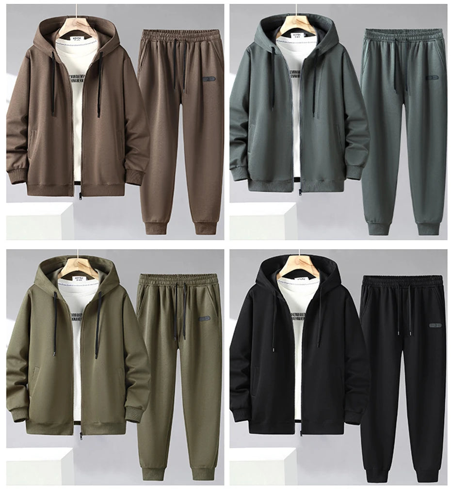 Solid Color Tracksuit Men 11XL Plus Size Suits Zippered Hoodie Sweatpants Sets Spring Autumn Jogger Pants Male Big Size 10XL