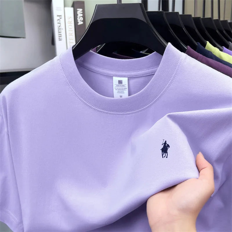 100% pure cotton short sleeve round neck men's T-shirt hot selling luxury brand summer exquisite pony embroidery breathable top