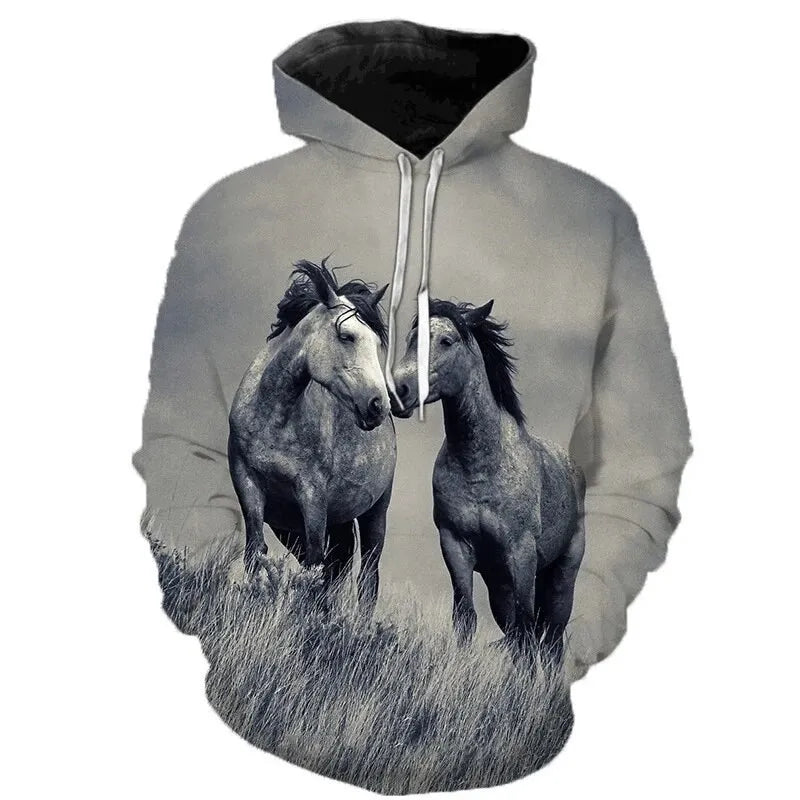 2023 New Fashion Autumn Men's Hoodies 3D Printed Animal Horse Hoodie Sweatshirts Loose fitting pullover Casual Sweatshirt