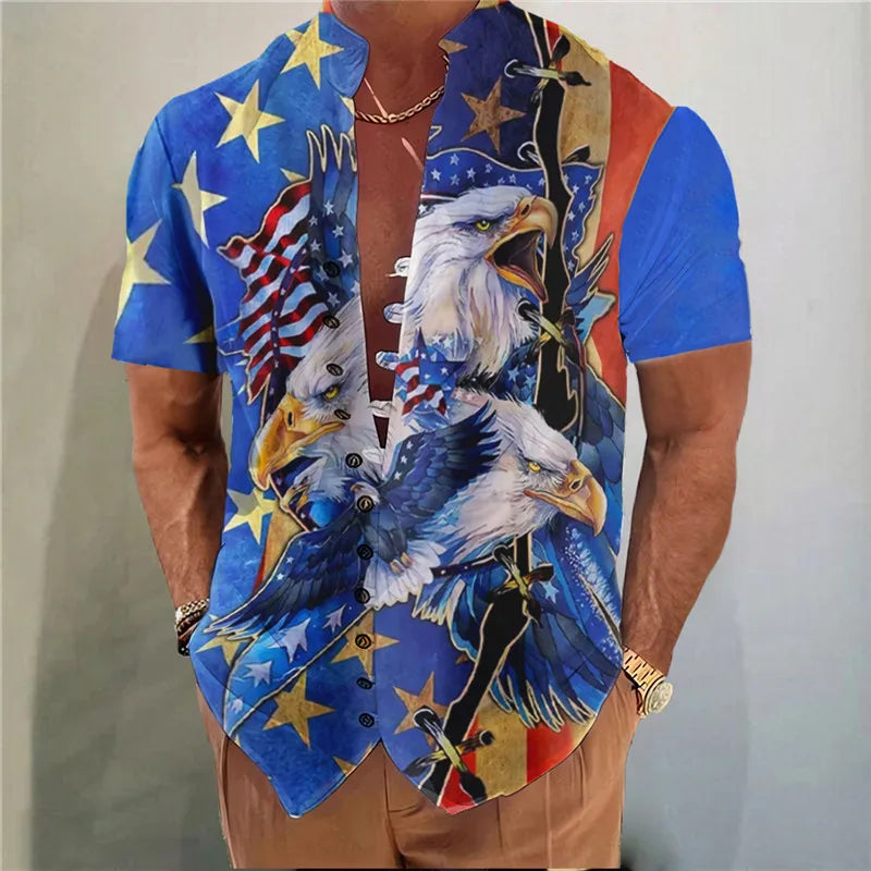 2025 Men Shirts New Print Button Shirt Fashion Stand Collar Loose Fitting Men's Shirts Casual Streetwear Comfortable