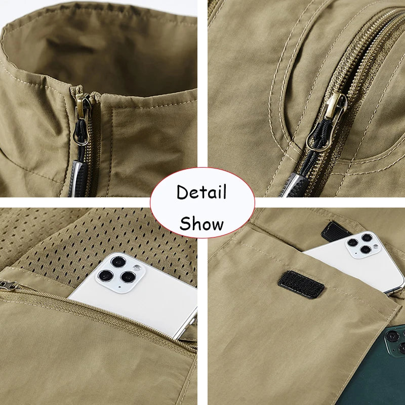 Tops 2025 New Summer Men Outdoor Camping Fishing Webbed Vest Men Sleeveless Many Pocket Tool Gear Loose Thin Vest Male Waistcoat