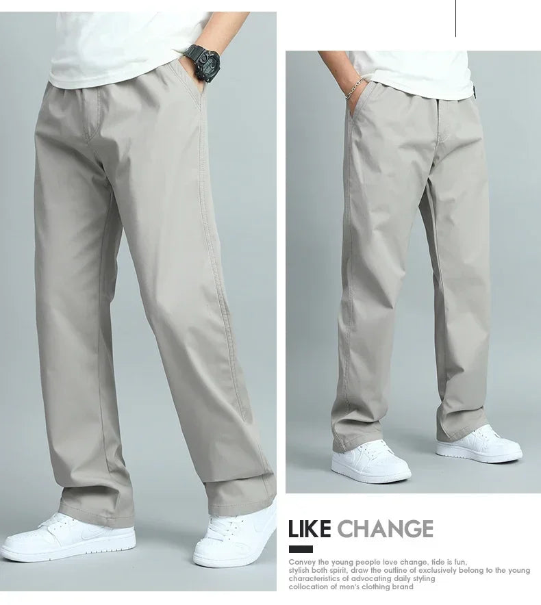 Big Size Mens Casual Pants Relaxed Fit Cotton Trousers Elastic Waist Drawstring Sweatpants Mens Jogger Pants Summer Spring