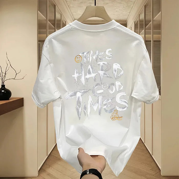 2026 Summer New Men's Trendy Letter Print T-Shirt, Fashionable 100% Cotton, Casual Men's Clothing, Everyday Short Sleeve