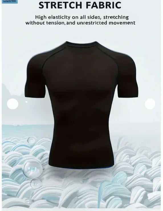 New mens T-shirt fitness short sleeved shirt breathable sweat absorbing quick drying suitable for gym basketball running cycling