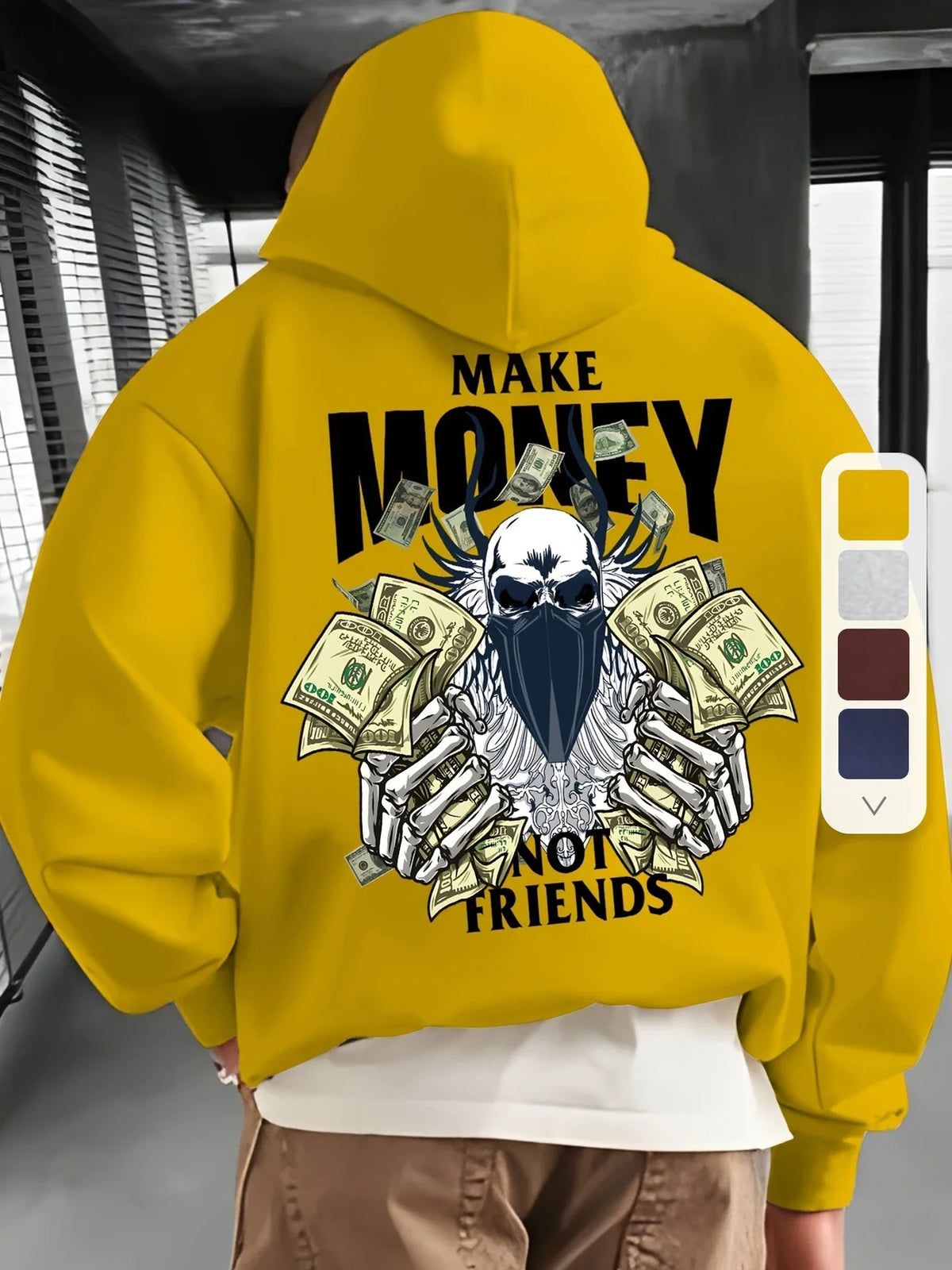 Commuting fashion men's autumn and winter must-have hooded sweatshirt Make MONEY NOT FRIENDS printed hooded sweatshirt versatile