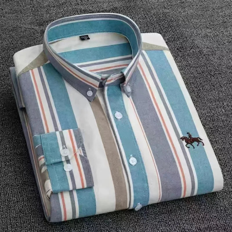 100% Cotton Oxford Shirt For Men's Long Sleeve Solid Casual Business Regular-Fit Formal Dress Shirts Social Blouse Male Clothes