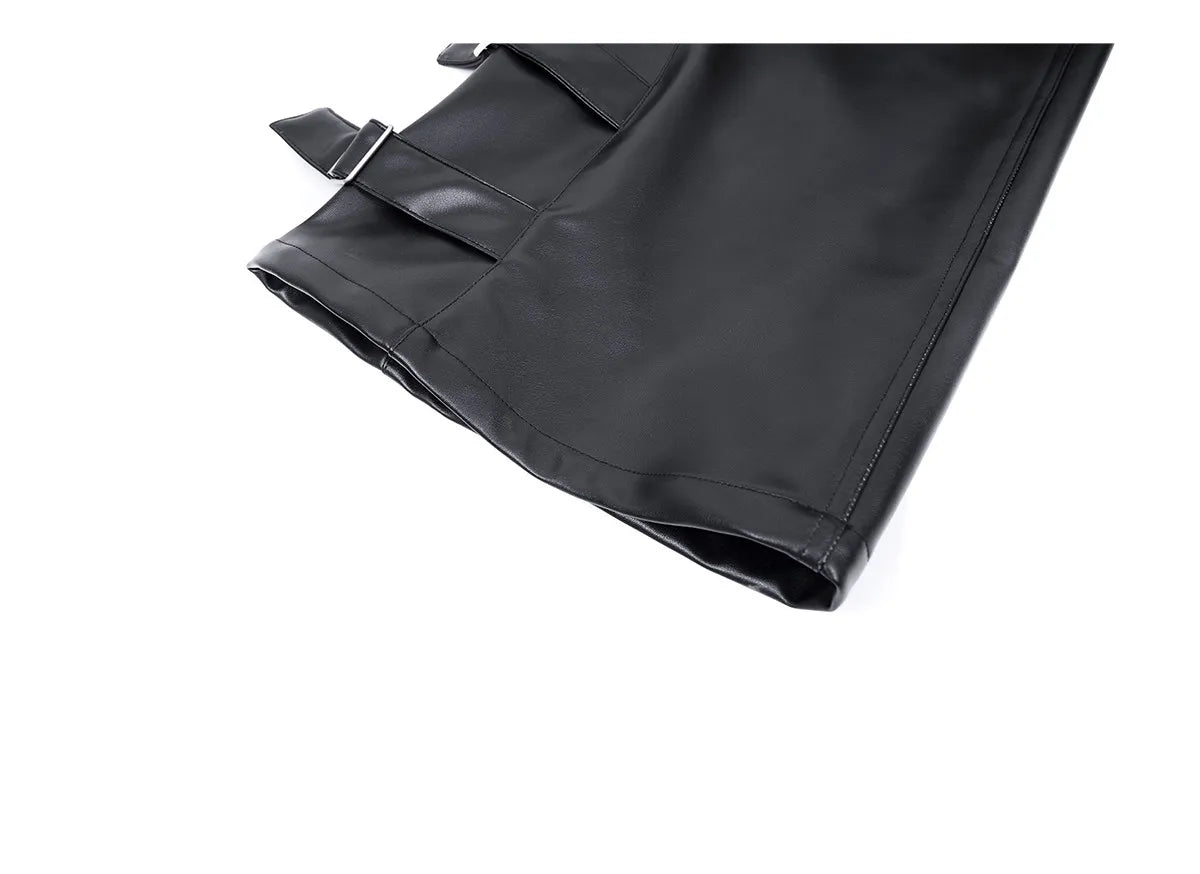 Mauroicardi Spring Autumn Cool Handsome Long Black Pu Leather Flare Pants for Men Rivet Luxury Designer Alternative Emo Clothes