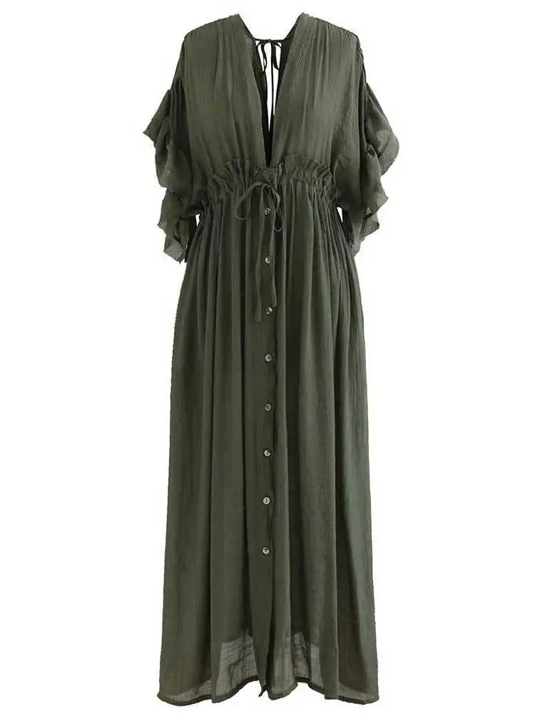 Comfortable Linen Cotton Dress For Pregnant Women Waist Drawstring  Beach Skirt Bohemian Photo Shooting Pregnancy Dress