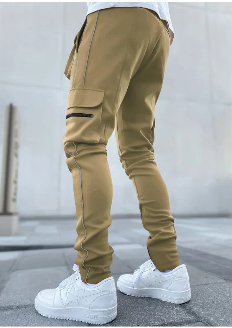 Summer Men's Jogging Sports Pants Multi-Pocket Sweatpants Running Trousers Men's Casual Joggers Cargo Reflective Hip Pop Pants