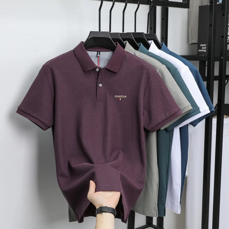 100% Pure Cotton Men's Classic Embroidered Polo Shirt Luxury Breathable Anti-wrinkle Cozy Short Sleeve Business Casual Golf Tee
