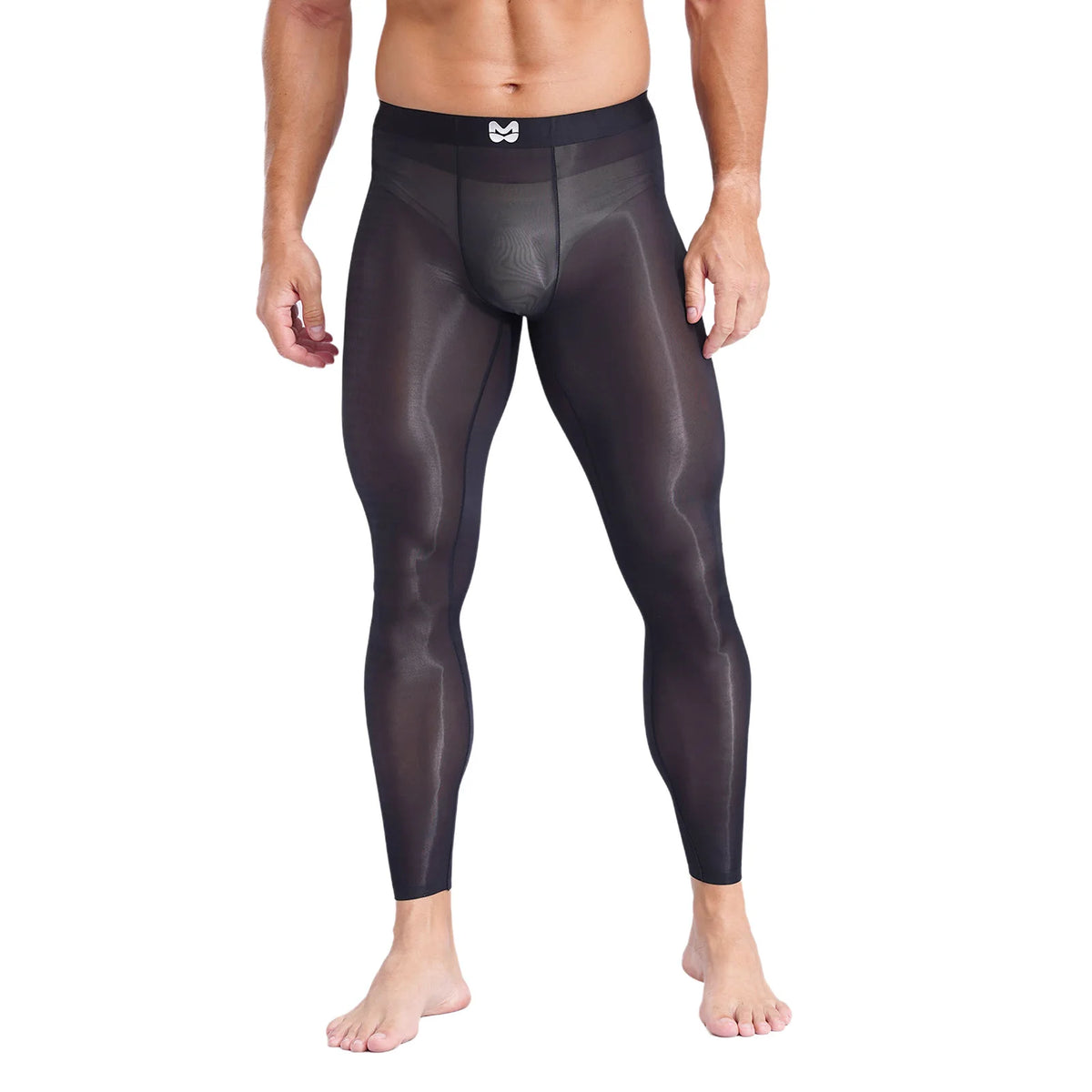 Mens Stretchy Compression Pants Skinny Sweatpants See Through Bulge Pouch Tights Ice Silky Yoga Gym Fitness Leggings Underwear