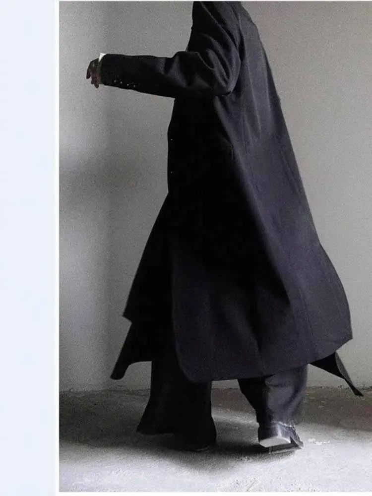 American Retro Men's Long Blazer Fashion High Street Dark Gothic Suit Jacket Spring Autumn Casual Black Simple Male Coat
