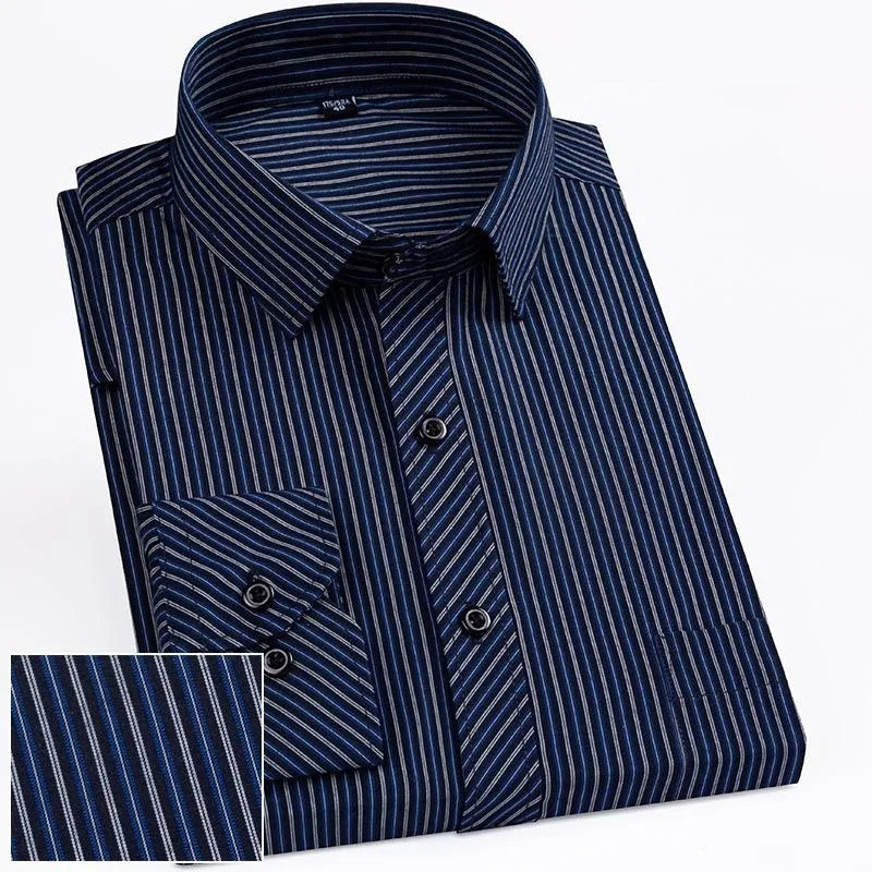 Men's Business Casual Social Shirts Oversized Plus Large Size 9XL Long Sleeve Classic Plaid Striped Brand Dress Shirts GOZBKF