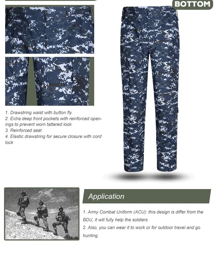 Military Uniform Navy Blue Camouflage Suits Outdoor Tactical Uniform Airsoft Clothing Military Tactical Gear Man Army Uniform
