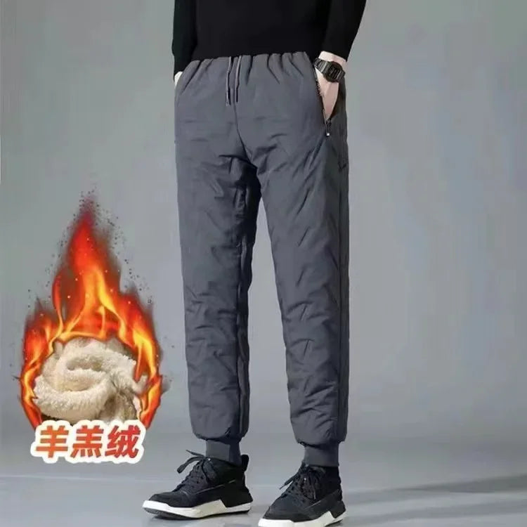 Faionable Autumn Winter Lamb Velvet Fce Lined Loose Men's Outerwear Spor Thiened Cotton Coat Set Long Sve Long Pants