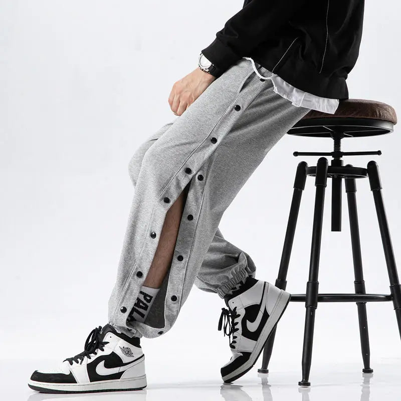 Men's Buttons Pants Running Sports Trousers Male Casual Jogger Basketball Football Sweatpants Outdoor Loose Hiphop Streetwears