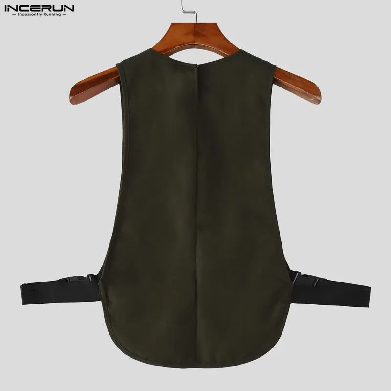 INCERUN Men's Tank Tops Solid Color O-neck Sleeveless Pockets Male Vests Summer Streetwear Loose 2026 Fashion Casual Men Clothes