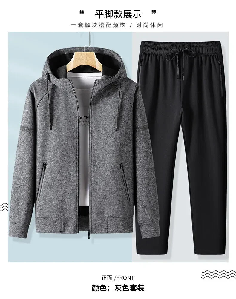 Men Running Sports Tracksuits Sets Hoodies Zipper Outwear Sportwear+Sweatpants Sets Male Workout Sports Outfit Autumn Spring
