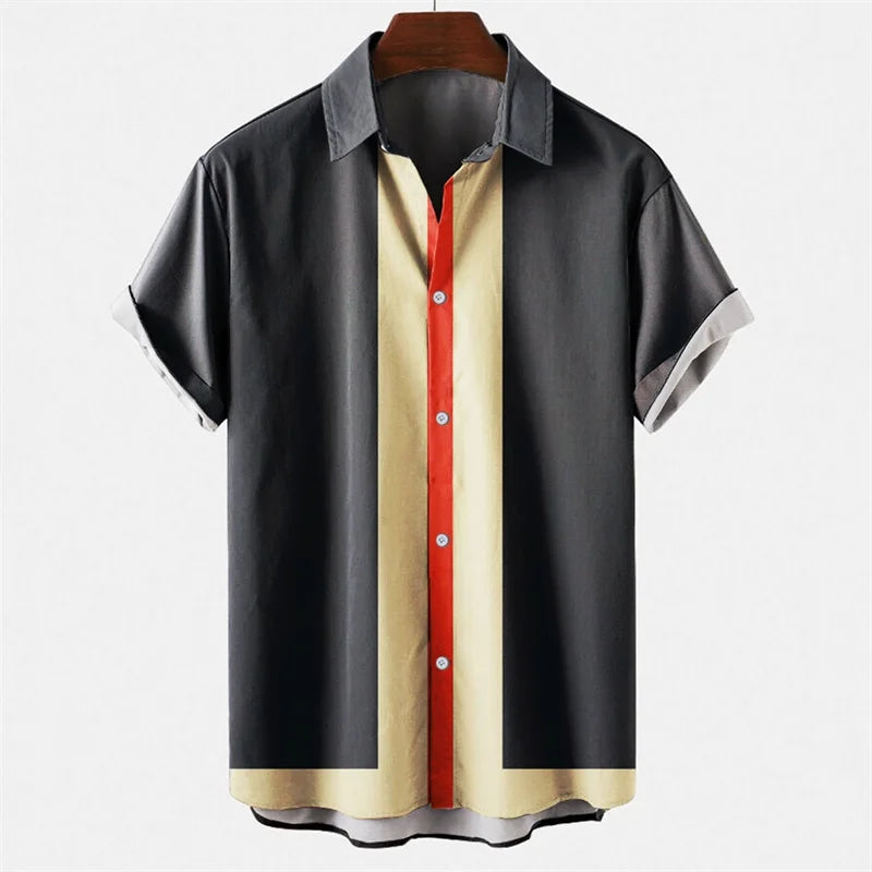 Mens Hawaiian 3d Stripe Print Shirt Harajuku Summer Fashion Short Sleeves Casual Beach Vacation Button Loose Aloha Shirts