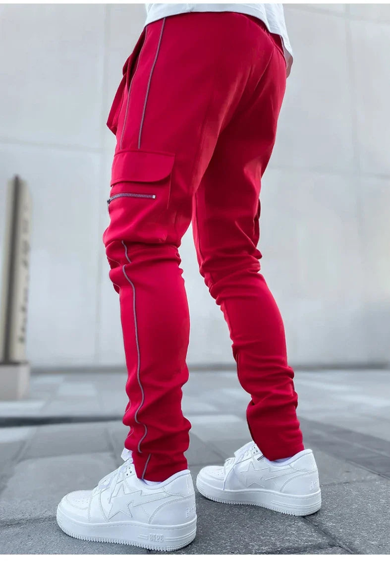 Summer Men's Jogging Sports Pants Multi-Pocket Sweatpants Running Trousers Men's Casual Joggers Cargo Reflective Hip Pop Pants