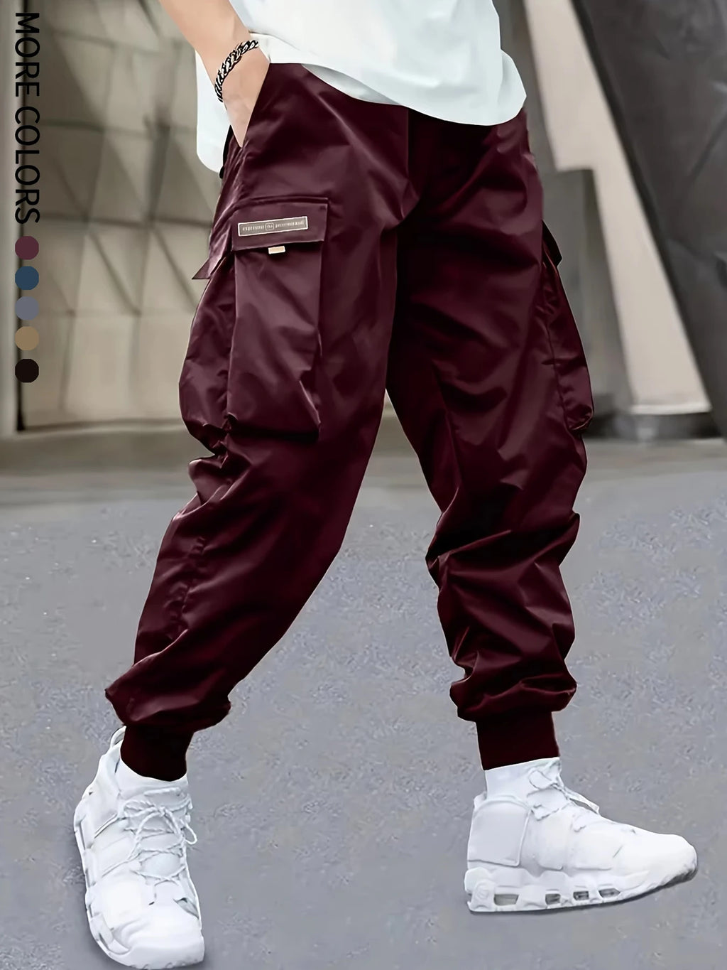 Men's Cargo Pants, Casual, Sporty, Outdoor, Large Pockets, Lightweight, Legging, Cropped Slacks 06B