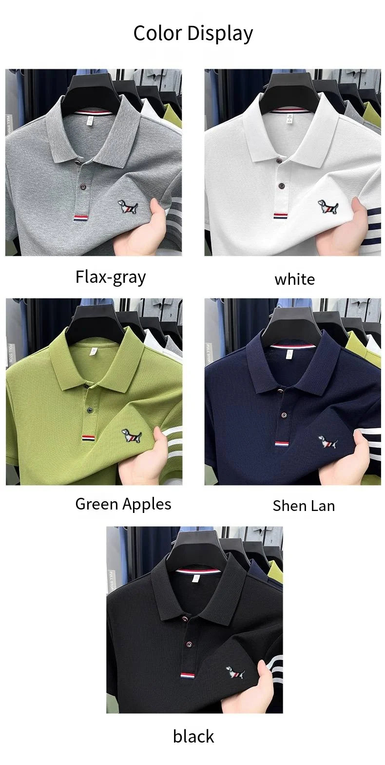 100% Cotton Summer Men's Short-Sleeved Polo Shirt Lapel Button Striped Print Business Casual Golf High-Quality Men's Clothing
