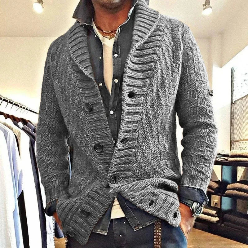 New Style Solid Color Sweater for Men in Autumn and Winter 2024, Retro Lapel, Knitted Long-sleeved Cardigan Sweater Coat S-3XL